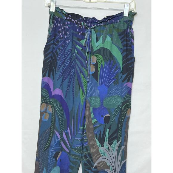 Farm for Anthropologie Women's Small Green/Blue Peacock Print Jungle Boho Pants - Picture 10 of 11